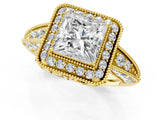 Yellow gold Princess Halo Diamond Split Shank Ring with Milgrain Detail_50