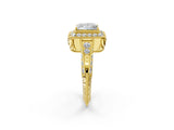 Yellow gold Princess Halo Diamond Split Shank Ring with Milgrain Detail_51