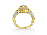 Yellow gold Princess Halo Diamond Split Shank Ring with Milgrain Detail_52