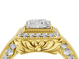 Yellow gold Princess Halo Diamond Split Shank Ring with Milgrain Detail_53