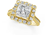 Yellow gold Princess Halo Milgrain Pave Diamond Ring with Four-Prong Setting 1