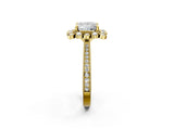 Yellow gold Princess Halo Milgrain Pave Diamond Ring with Four-Prong Setting 2