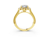 Yellow gold Princess Halo Milgrain Pave Diamond Ring with Four-Prong Setting 3