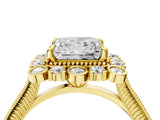 Yellow gold Princess Halo Milgrain Pave Diamond Ring with Four-Prong Setting 4