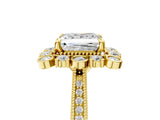 Yellow gold Princess Halo Milgrain Pave Diamond Ring with Four-Prong Setting 5