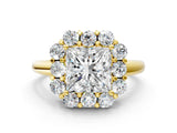 Yellow gold Princess Halo Milgrain Solitaire with Bezel Set Side Stones and Pave Band_32