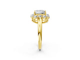 Yellow gold Princess Halo Milgrain Solitaire with Bezel Set Side Stones and Pave Band_34