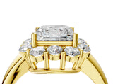 Yellow gold Princess Halo Milgrain Solitaire with Bezel Set Side Stones and Pave Band_36