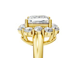 Yellow gold Princess Halo Milgrain Solitaire with Bezel Set Side Stones and Pave Band_37