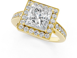 Yellow gold Princess Halo Pavé Diamond Engagement Ring with Bezel Setting_21