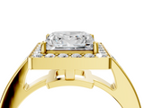 Yellow gold Princess Halo Pavé Diamond Engagement Ring with Bezel Setting_24