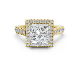 Yellow gold Princess Halo Pavé Diamond Engagement Ring with Four-Prong Setting_26