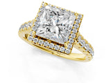 Yellow gold Princess Halo Pavé Diamond Engagement Ring with Four-Prong Setting_27