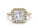 Yellow gold Princess Halo Pavé Diamond Engagement Ring with Four-Prong Setting_3