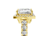 Yellow gold Princess Halo Pavé Diamond Engagement Ring with Four-Prong Setting_31