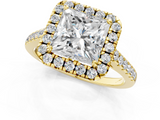 Yellow gold Princess Halo Pavé Diamond Engagement Ring with Four-Prong Setting_4