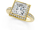 Yellow gold Princess Halo Pave Band Solitaire Ring with Prong Setting_63