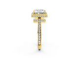 Yellow gold Princess Halo Pave Band Solitaire Ring with Prong Setting_64