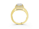 Yellow gold Princess Halo Pave Band Solitaire Ring with Prong Setting_65