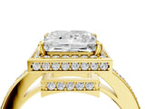Yellow gold Princess Halo Pave Band Solitaire Ring with Prong Setting_66