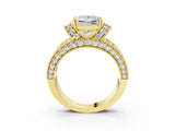 Yellow gold Princess Halo Pave Diamond Engagement Ring with Milgrain Detailing_52