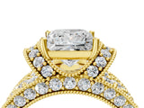 Yellow gold Princess Halo Pave Diamond Engagement Ring with Milgrain Detailing_53