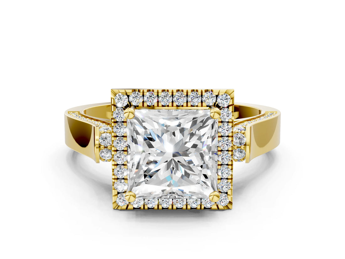 Yellow gold Princess Halo Pave Split Shank Prong Setting Ring_57