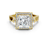 Yellow gold Princess Halo Pave Split Shank Prong Setting Ring_57
