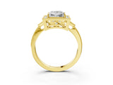 Yellow gold Princess Halo Round Diamond Milgrain Pave Engagement Ring_12