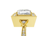Yellow gold Princess Halo Round Diamond Milgrain Pave Engagement Ring_14