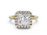 Yellow gold Princess Halo Round Diamond Pavé Band Four-Prong Ring_3