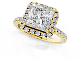 Yellow gold Princess Halo Round Diamond Pavé Band Four-Prong Ring_4