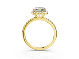 Yellow gold Princess Halo Round Diamond Pavé Band Four-Prong Ring_6
