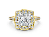 Yellow gold Princess Halo Round Diamond Pave Band with Four-Prong Setting_38