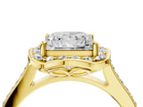 Yellow gold Princess Halo Round Diamond Pave Band with Four-Prong Setting_42