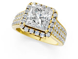 Yellow gold Princess Halo Round Diamond Pave Band with Prong Setting 1
