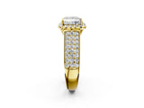 Yellow gold Princess Halo Round Diamond Pave Band with Prong Setting 2