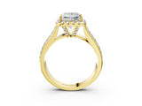 Yellow gold Princess Halo Round Diamond Pave Band with Prong Setting 3