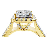 Yellow gold Princess Halo Round Diamond Pave Band with Prong Setting 4