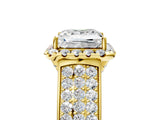 Yellow gold Princess Halo Round Diamond Pave Band with Prong Setting 5