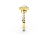 Yellow gold Princess Halo Solitaire Diamond Ring with Pave Band and Bezel Setting_51