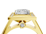 Yellow gold Princess Halo Solitaire Diamond Ring with Pave Band and Bezel Setting_53
