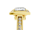 Yellow gold Princess Halo Solitaire Diamond Ring with Pave Band and Bezel Setting_54
