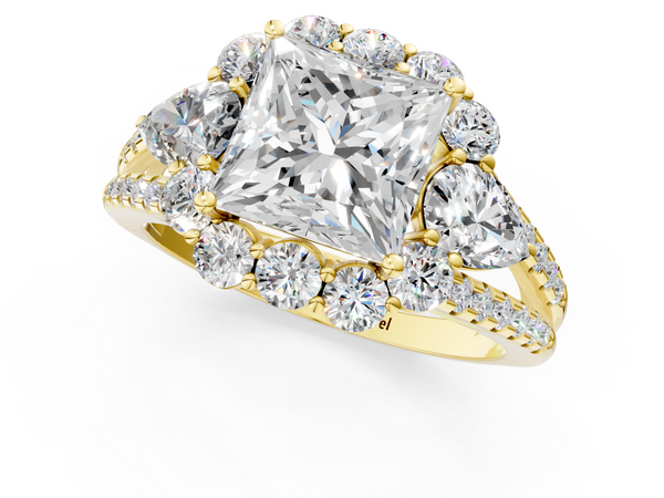 Yellow gold Princess Halo Split Shank Diamond Engagement Ring with Prong Setting