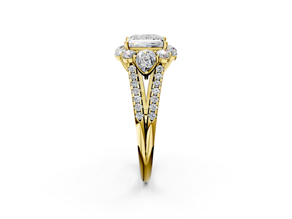Yellow gold Princess Halo Split Shank Diamond Engagement Ring with Prong Setting