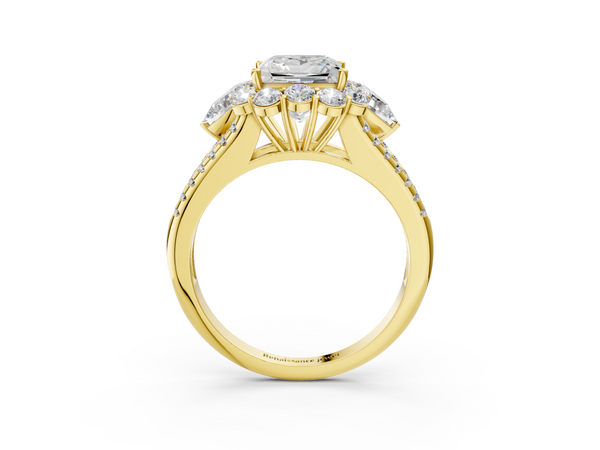 Yellow gold Princess Halo Split Shank Diamond Engagement Ring with Prong Setting