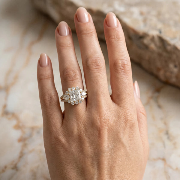 Yellow gold Princess Halo Split Shank Diamond Engagement Ring with Prong Setting