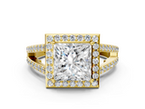 Yellow gold Princess Halo Split Shank Diamond Ring with Four-Prong Setting_36