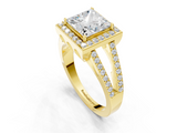 Yellow gold Princess Halo Split Shank Diamond Ring with Four-Prong Setting_37