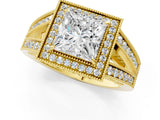 Yellow gold Princess Halo Split Shank Diamond Ring with Milgrain Prong Setting_15